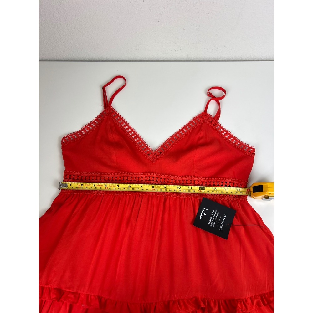 NWT Lulus Serene Soul Bright Red Crochet Lace Tiered Mini Dress Size M Boho - Picture 8 of 11
